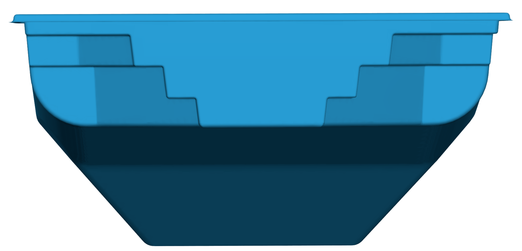 Blue plastic storage bin with tiered sides and a flat rim, viewed from the front against a plain background.