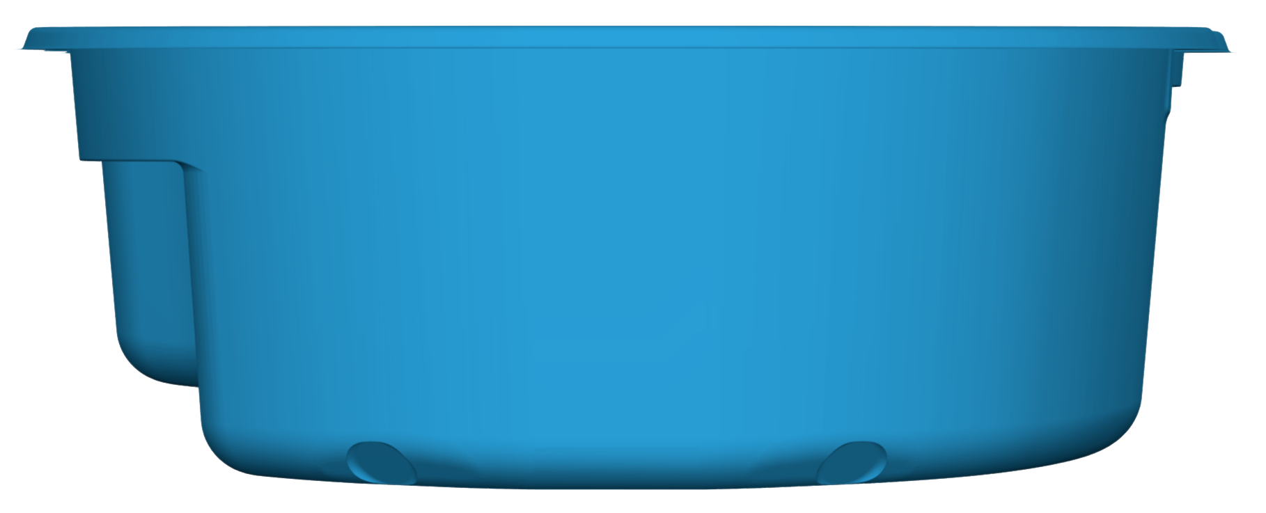 A blue plastic container with rounded edges and a slightly recessed lip, viewed from the side against a white background.
