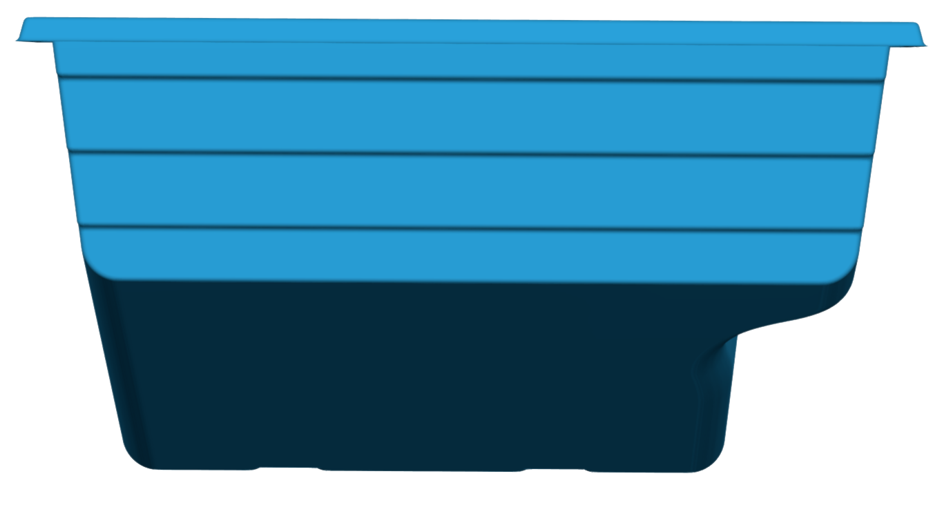 Wylela model pool design showcasing a blue fiberglass structure with dimensions of 12' width, 25' length, and 6' depth, emphasizing eco-friendly landscaping and pool installation services by Eco Landscaping Design.
