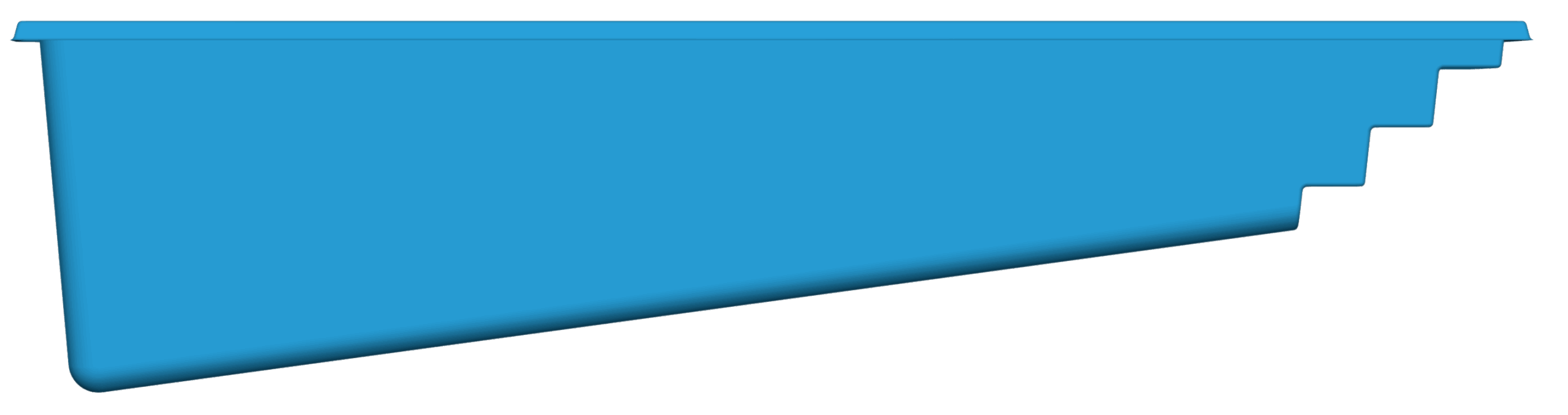 Wylela model fiberglass pool design, showcasing dimensions and specifications relevant to Eco Landscaping Design's pool installation services.